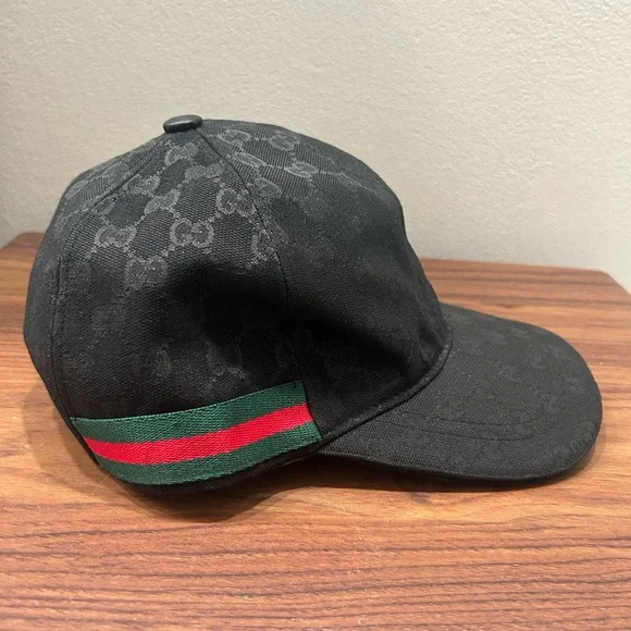Gucci GG Canvas Baseball Cap Black Web Stripe Sherry Line Hat - Picture 3 of 4